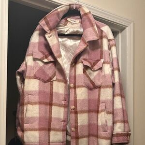 Plaid Pink and Brown Women's Pea Coat